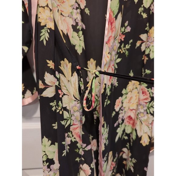 Oscar de la Renta Pink Label Kimono Style Wrap/ Robe Black W/Floral pattern sz M - Picture 5 of 8
